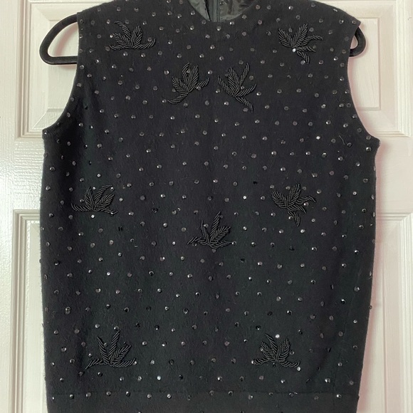 Vintage 1960’s Beaded Sequin Sweater Black Sleeveless Lambswool - Picture 1 of 8